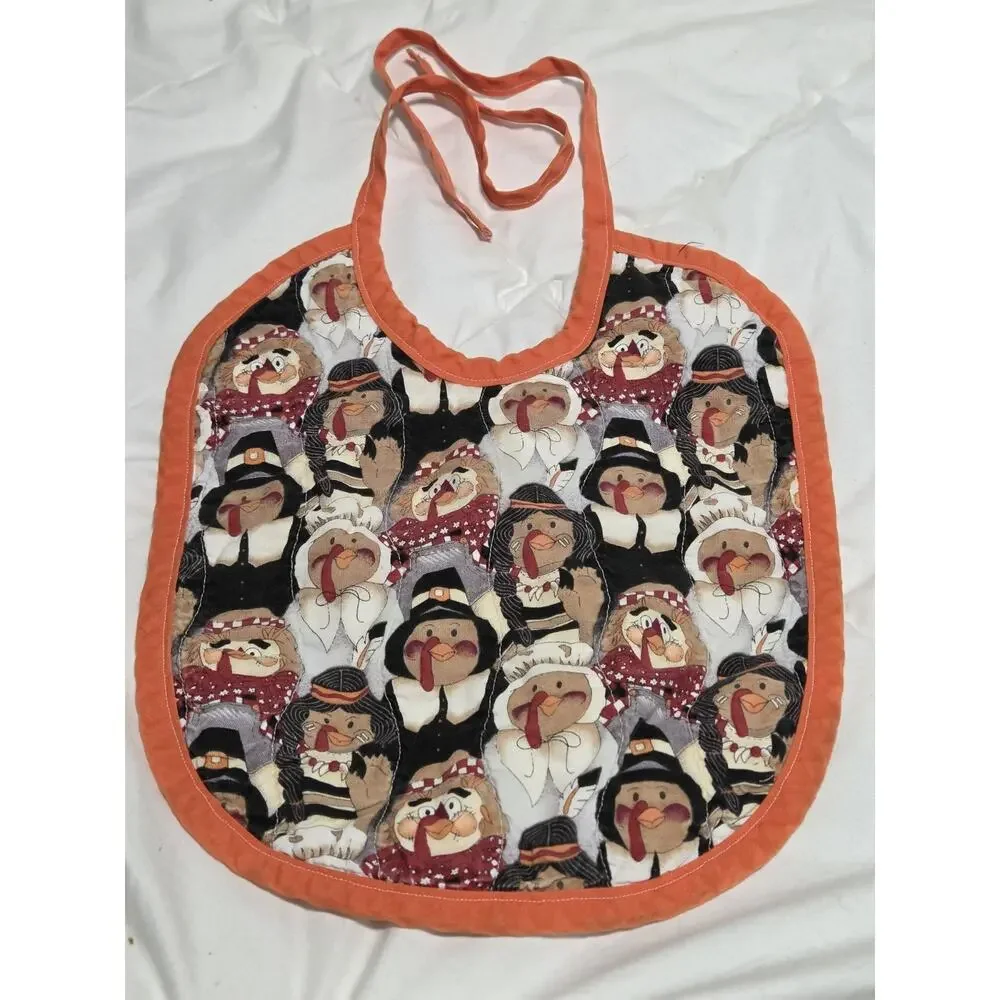 Handmade Baby First Bib Thanksgiving Quilted Towel Holiday Mommy's Turkey Unisex